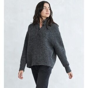 Jenni Kayne Boucle Half Button Pullover Charcoal Gray Sweater Women's Size XL